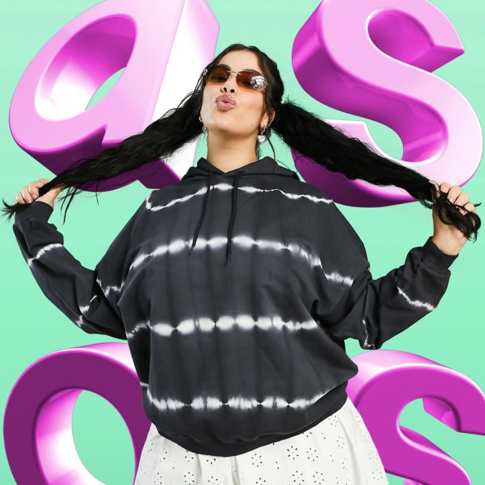 ASOS Curve Stripe Mono Tie-Dye Black and White Hoodie Size 18